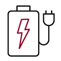 Illustration of battery with plug attached.  