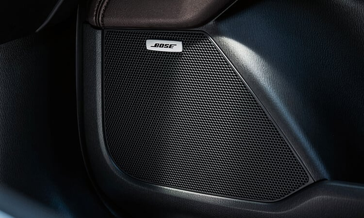 Close-up of embedded Bose speaker with Bose logo.